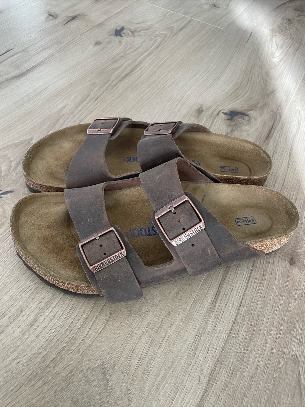 Birkenstock Brown Leather Double-Strap Men's Sandals with Copper Buckles